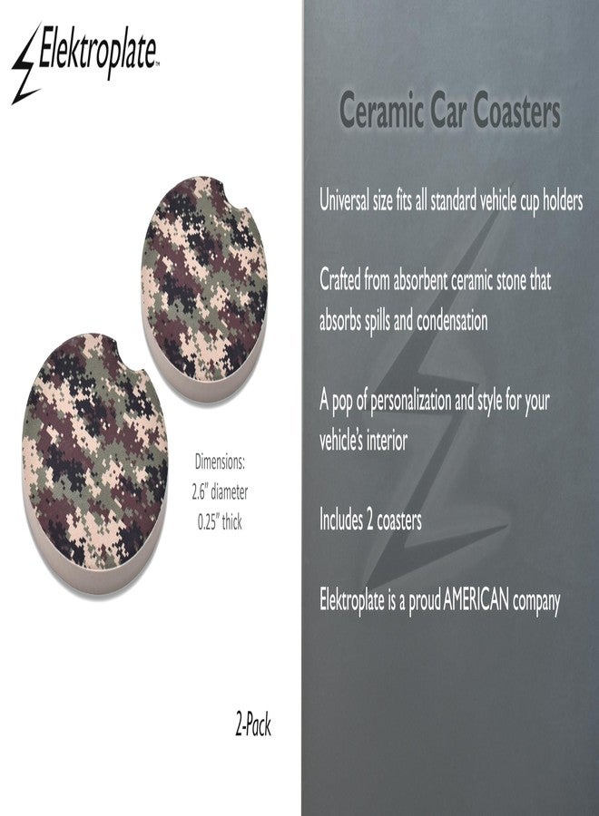 Elektroplate Camo Automotive Ceramic Coasters (2.6" Diameter) | Universal Fit for All Cars, Trucks, SUVs, and More | Absorbent Non-Slip Durable | Set of 2 - Image 3